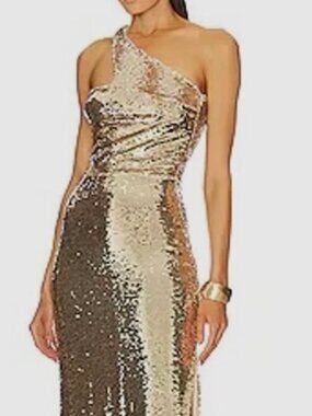 NWT Amanda Uprichard Gold Sequin One Shoulder Dress S
